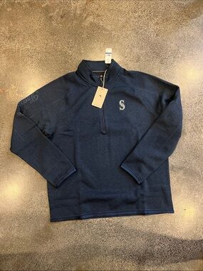 Seattle Mariners Tommy Bahama Men's Navy Quarter-Zip Polo